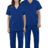 Clearance Unisex V-Neck Solid Scrub Top & Drawstring Cargo Scrub Pant Set