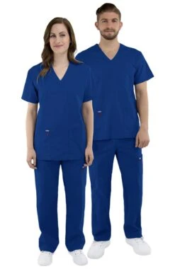 Clearance Unisex V-Neck Solid Scrub Top & Drawstring Cargo Scrub Pant Set