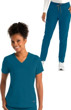 Women's Solid Scrub Top & Track Cargo Scrub Pant