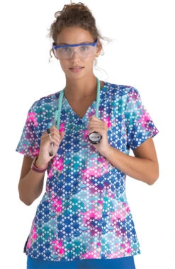 Clearance Women's V-Neck Sapphire Splendor Print Top