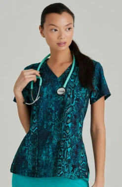 Women's V-Neck Python Play Print Scrub Top