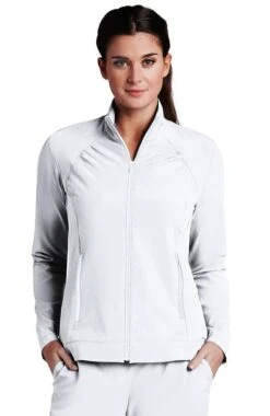 Clearance Women's Stand Collar Zip Up Solid Scrub Jacket