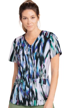 Clearance Women's Silver Cascades Print Scrub Top