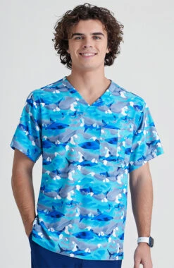 Skechers Men's V-Neck Wild Tide Print Scrub Top