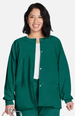 Clearance Women's Jewel Neck Warmup Solid Scrub Jacket