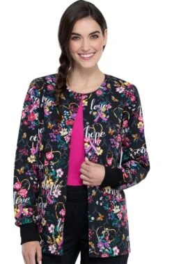 Cherokee Clearance Women's Bouquets Of Hope Print Scrub Jacket