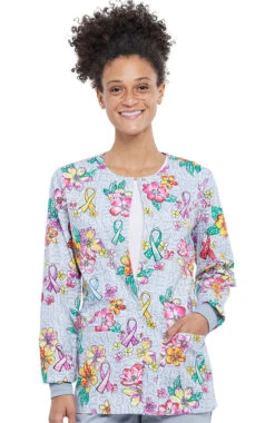 Cherokee Clearance Women's Friendly Flowers Print Scrub Jacket