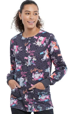 Cherokee Clearance Women's Selfie Care Print Scrub Jacket