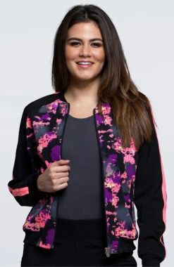 Cherokee Clearance Women's Zip Front Warm-Up Abstract Print Scrub Jacket