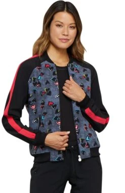 Cherokee Clearance Women's Zip Front Heart Print Scrub Jacket