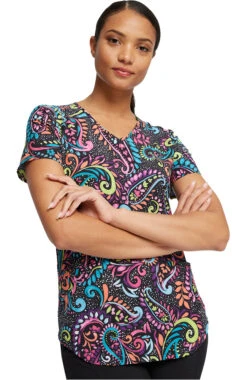 Cherokee Clearance Women's Painted Paisley Print Scrub Top