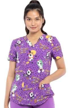 Cherokee Clearance Women's Boo-Nicorn Magic Print Scrub Top
