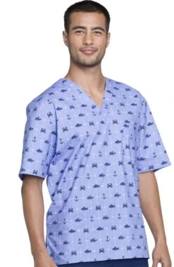 Cherokee Clearance Men's V-Neck Nautical Print Scrub Top