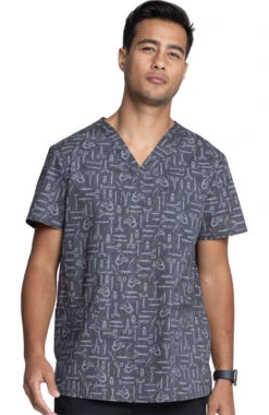 Cherokee Clearance Men's Instrumental Helpers Print Scrub Top