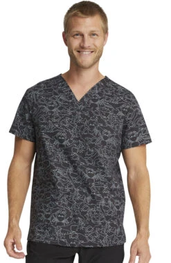 Cherokee Clearance Men's Sea Sketch Print Scrub Top