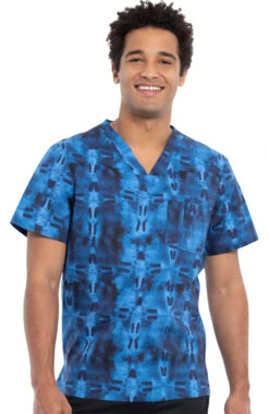 Cherokee Clearance Men's Geo Tie Dye Print Scrub Top