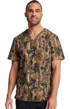 Cherokee Clearance Men's Outdoor Life Print Scrub Top