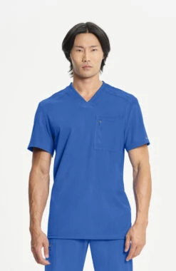 Cherokee Men's V-Neck Knit Panel Solid Scrub Top