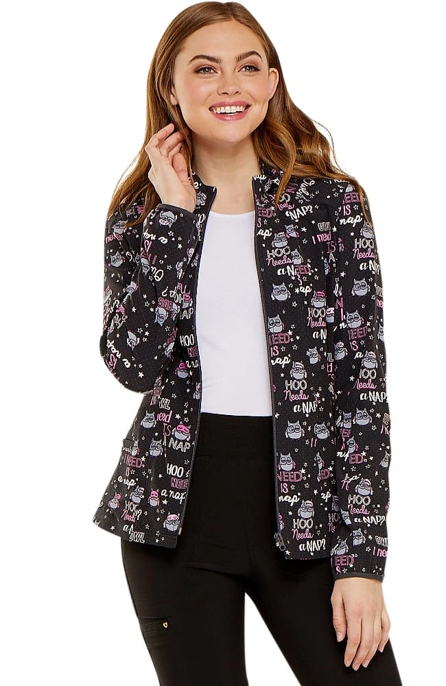 Clearance Women's Zip Front Warm-Up Owl Print Scrub Jacket Clearance Women's Zip Front Warm-Up Owl Print Scrub Jacket -Medical Clothing Store 1 ck hs301 printclearancehon 650