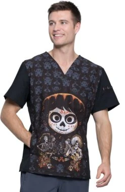 Cherokee Clearance Men's V-Neck Disney Pixar Coco Print Scrub Top
