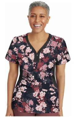 Clearance Women's Jessi Y-Neck Autumn Florals Print Scrub Top