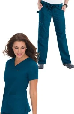 Women's Nicole V-Neck Solid Scrub Top & Lindsey Cargo Scrub Pant Set
