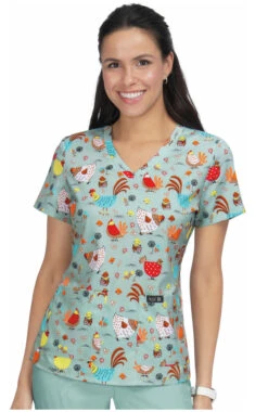 Clearance Women's Leslie Chicks With Glasses Print Scrub Top