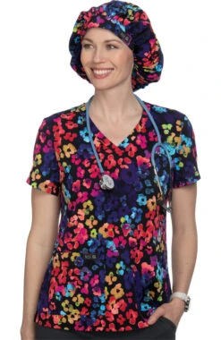 Clearance Women's Leslie Multi Cheetah Print Scrub Top