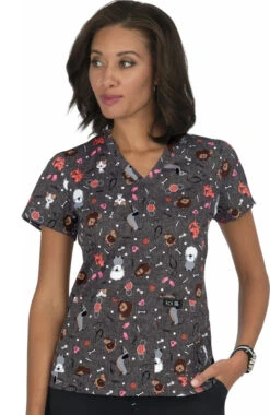 Clearance Women's Leslie Pet Buddies Print Scrub Top