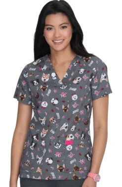 Clearance Women's Bell Puppy Love Print Scrub Top