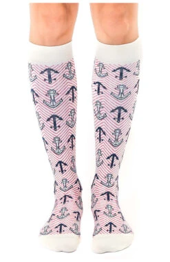 Unisex 15-20 MmHg Lightweight Anchor Print Compression Socks