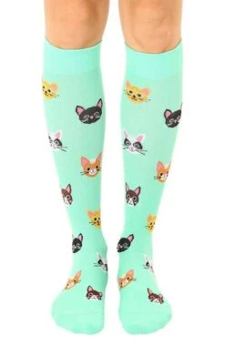 Unisex 15-20 Mmhg Lightweight Cat Print Compression Socks