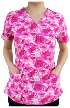 Clearance Women's Peony Pink Print Scrub Top