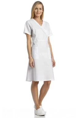 Women's Pleated Mock Wrap Scrub Dress