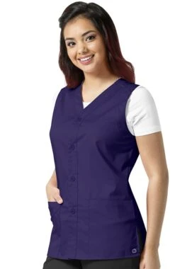 Unisex Button Front Solid Scrub Vest