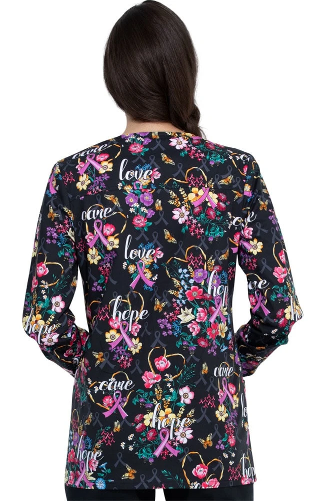 Clearance Women's Bouquets Of Hope Print Scrub Jacket Cherokee Clearance Women's Bouquets Of Hope Print Scrub Jacket -Medical Clothing Store 2 ck ck301 printclearance 650 12
