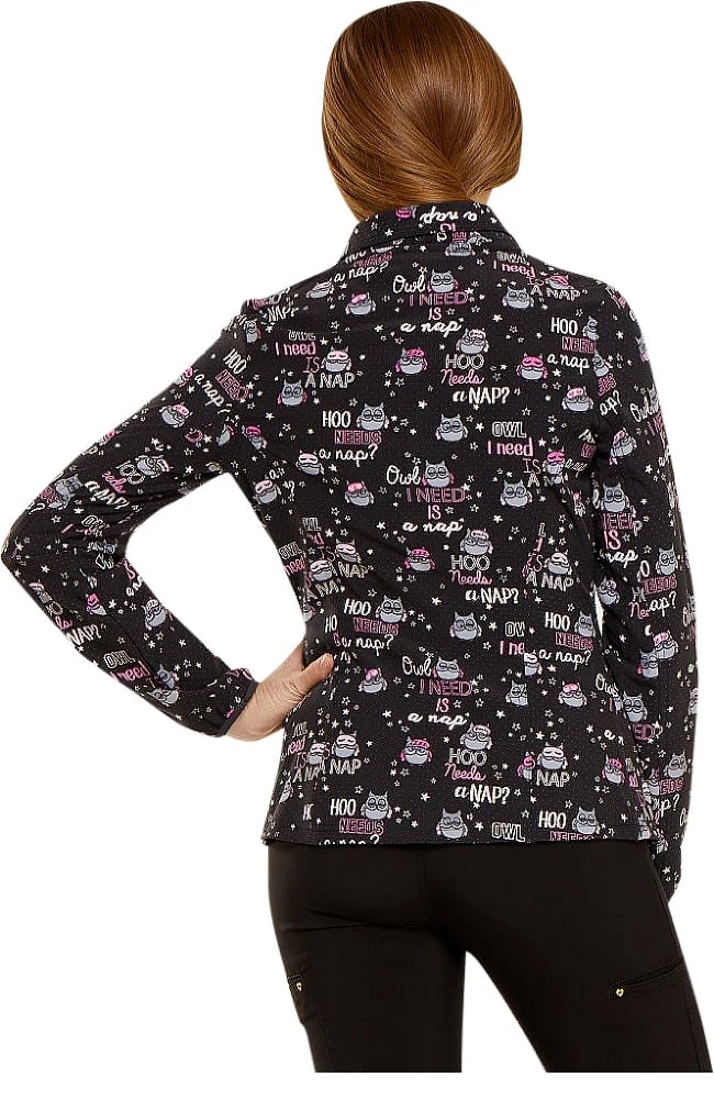 Clearance Women's Zip Front Warm-Up Owl Print Scrub Jacket Clearance Women's Zip Front Warm-Up Owl Print Scrub Jacket -Medical Clothing Store 2 ck hs301 printclearance 650 2