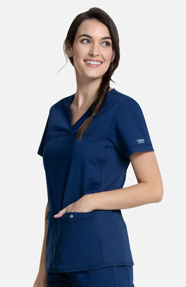 Women's Knit Panel Solid Scrub Top Women's Knit Panel Solid Scrub Top -Medical Clothing Store 2 ck ww2968 650
