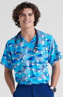 Skechers Men's V-Neck Wild Tide Print Scrub Top -Medical Clothing Store 3 bc skt175 print 650