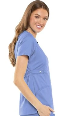 Cherokee Clearance Women's Mock Wrap With Self Belt At Empire Waist Solid Scrub Top -Medical Clothing Store 3 ck 21701 clearance 650