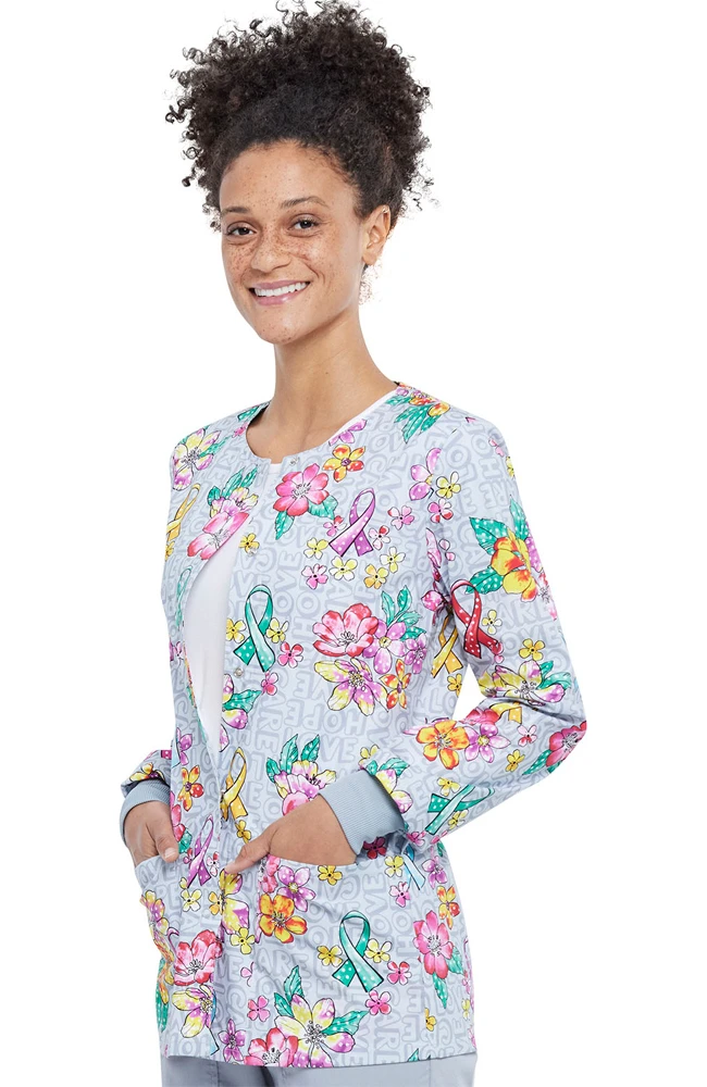 Clearance Women's Friendly Flowers Print Scrub Jacket Cherokee Clearance Women's Friendly Flowers Print Scrub Jacket -Medical Clothing Store 3 ck ck301 printclearance 650 10