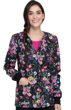 Cherokee Clearance Women's Bouquets Of Hope Print Scrub Jacket 2 Cherokee Clearance Women's Bouquets Of Hope Print Scrub Jacket -Medical Clothing Store 3 ck ck301 printclearance 650 11