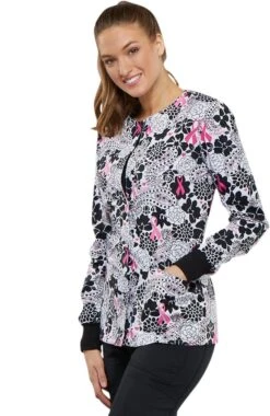Cherokee Clearance Women's Snap Front Floral Print Scrub Jacket -Medical Clothing Store 3 ck ck301 printclearance 650 2