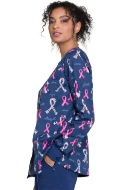 Cherokee Clearance Women's Snap Front Pink Ribbon Print Scrub Jacket -Medical Clothing Store 3 ck ck301 printclearance 650 4