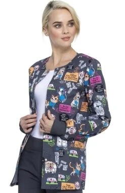 Cherokee Clearance Women's Purramedics Print Scrub Jacket -Medical Clothing Store 3 ck ck301 printclearance 650 5