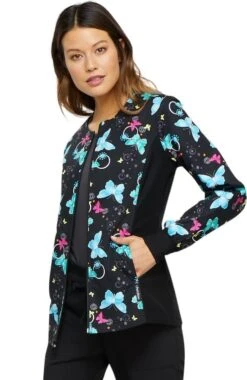 Cherokee Clearance Women's Zip Front Knit Panel Butterfly Print Scrub Jacket -Medical Clothing Store 3 ck ck307 printclearance 650