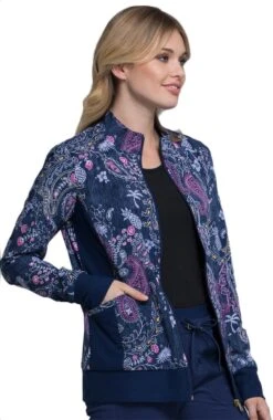 Cherokee Clearance Women's Zip Front Warm-Up Floral Print Scrub Jacket -Medical Clothing Store 3 ck ck308 printclearance 650 1