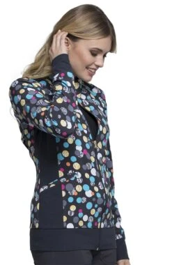 Cherokee Clearance Women's Zip Front Warm-Up Polka Dot Print Scrub Jacket -Medical Clothing Store 3 ck ck308 printclearance 650