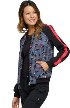 Cherokee Clearance Women's Zip Front Heart Print Scrub Jacket -Medical Clothing Store 3 ck ck309 printclearance 650 1