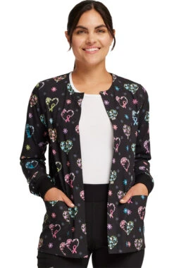 Cherokee Women's Snap Front Care Flor-All Print Scrub Jacket -Medical Clothing Store 3 ck ck321 print 650 1